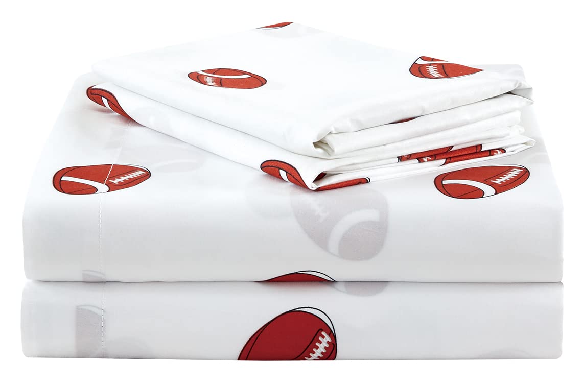 Chezmoi Collection 4-Piece Kids/Teens Sports Sheet Set - Soft Microfiber White Brown Football, Full Size